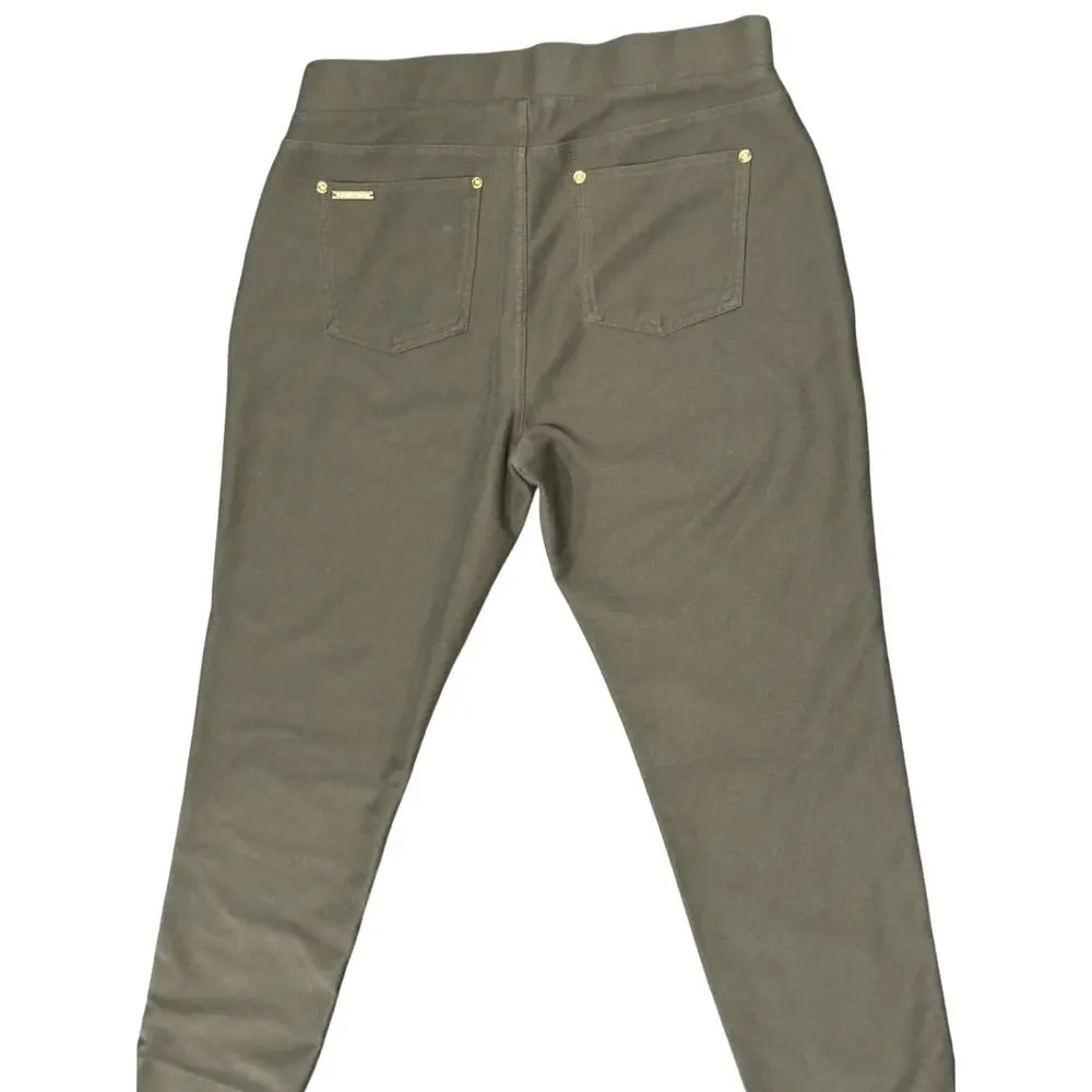 Michael Kors Olive Green Stretch Ankle Pants L NWOT Stud Pocket Slit Hem